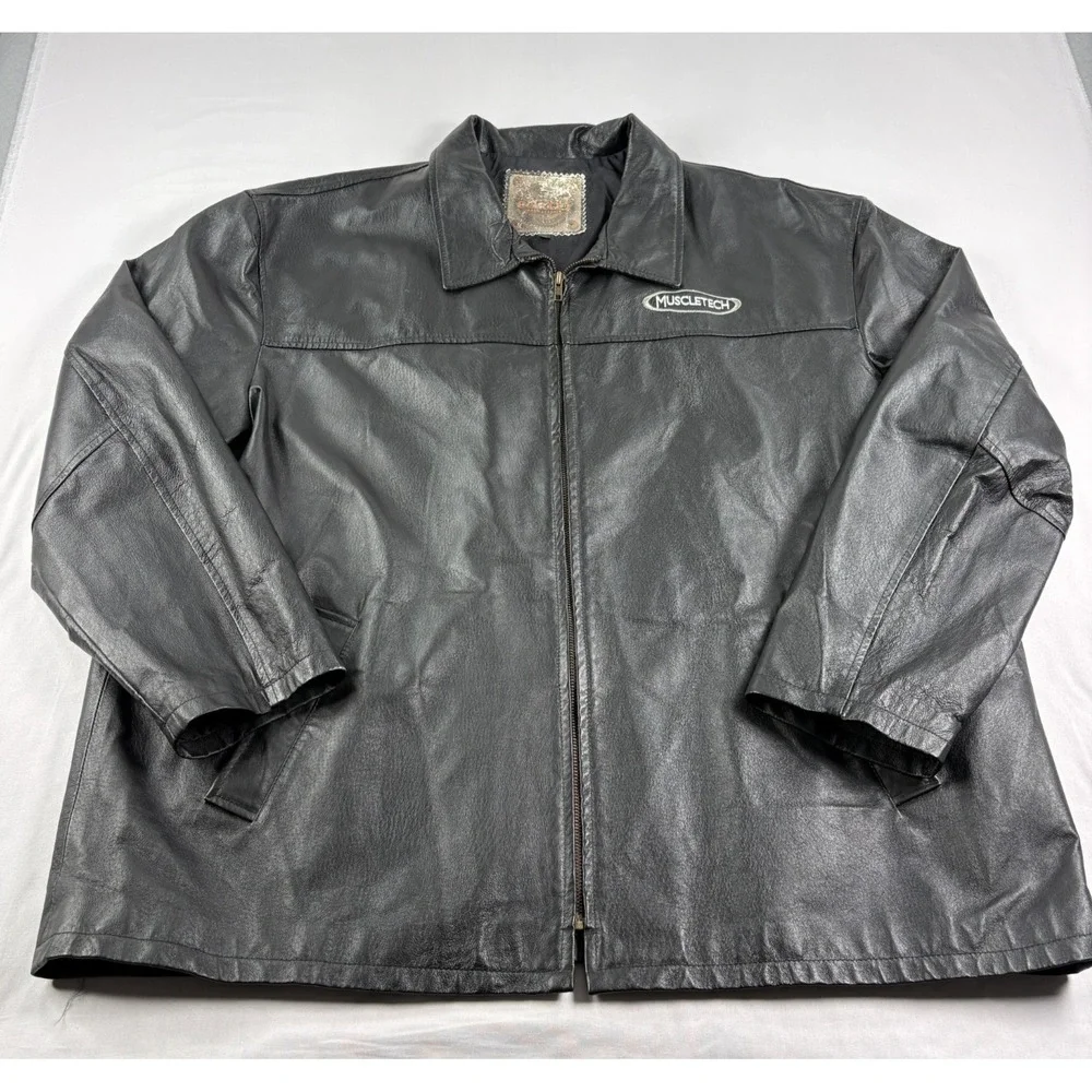 Vintage Saxon Leather Jacket‎ Mens 3XL Black Full Zip Bike Motorcyle Embroidered